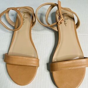 Lulus tan minimalist vegan leather flat strapped sandals  SZ  8